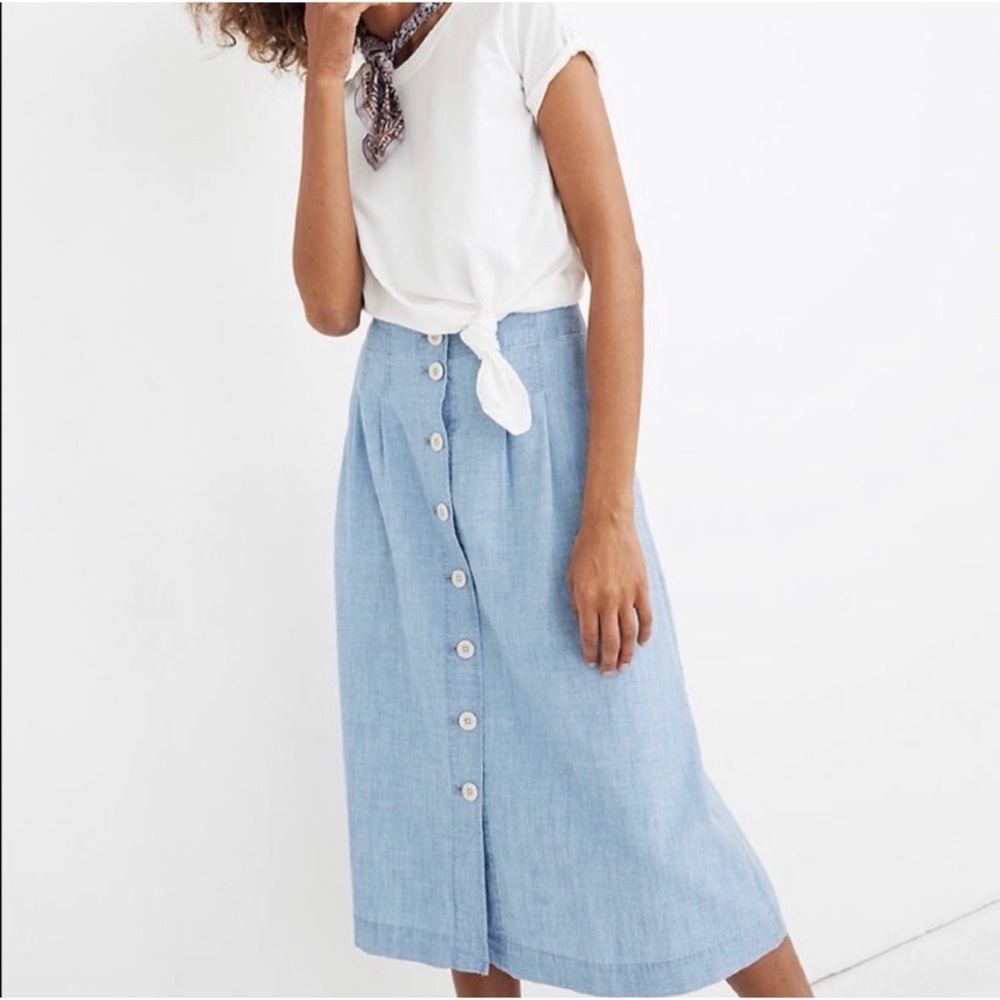 Blue Button-Down Midi Skirt